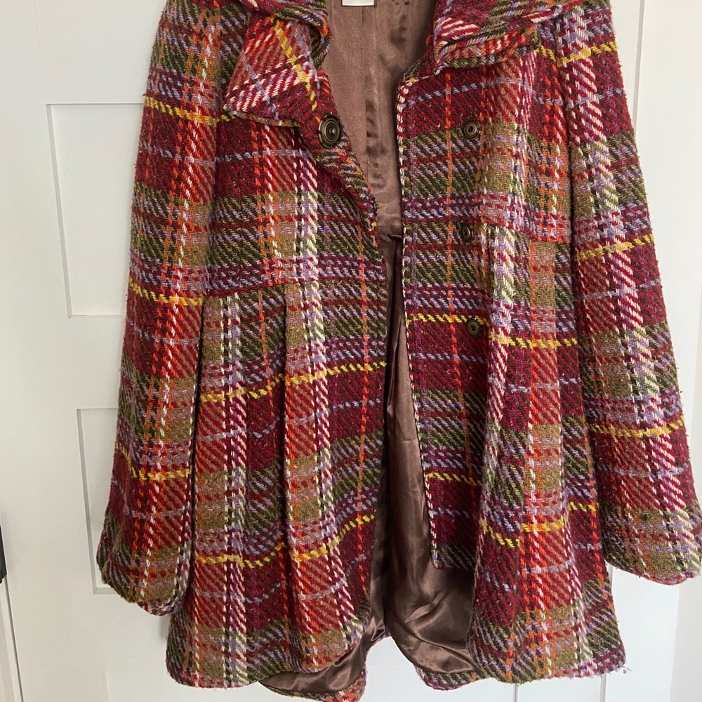 Larok Multi-Colored Plaid Wool- Blend Peacoat - image 3